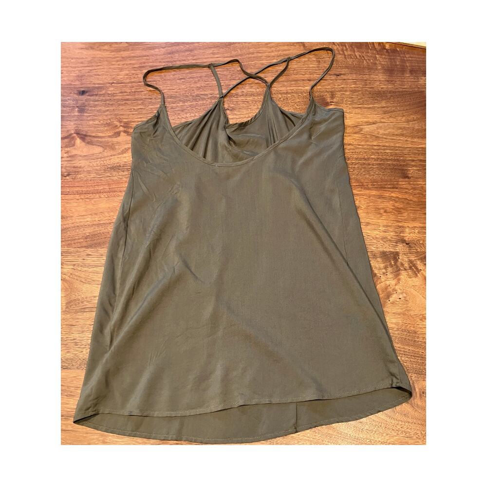 FP Beach Free People Tank Top Small Olive Green Rayon Strappy Back Made in USA